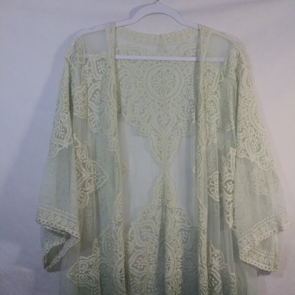 WILD LOVE OMBRE DIP DYED LACE BOHEMIAN KIMONO - SAGE Size OS - Picture 3 of 8